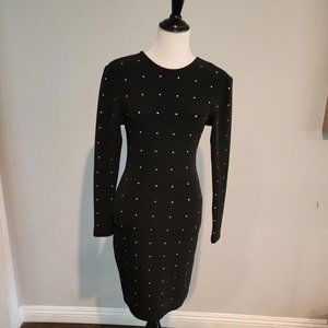 Tadashi Shoji 90s Long Sleeve Black Rhinestone Party Dress Women's Size S
